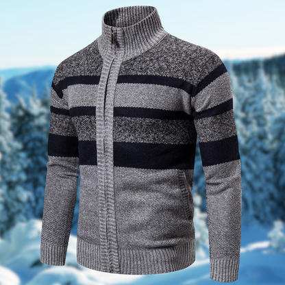 Men’s Knit Jacket – Regular Fit – Ribbed Mock Neck – Full Zip – Textured Wool Blend
