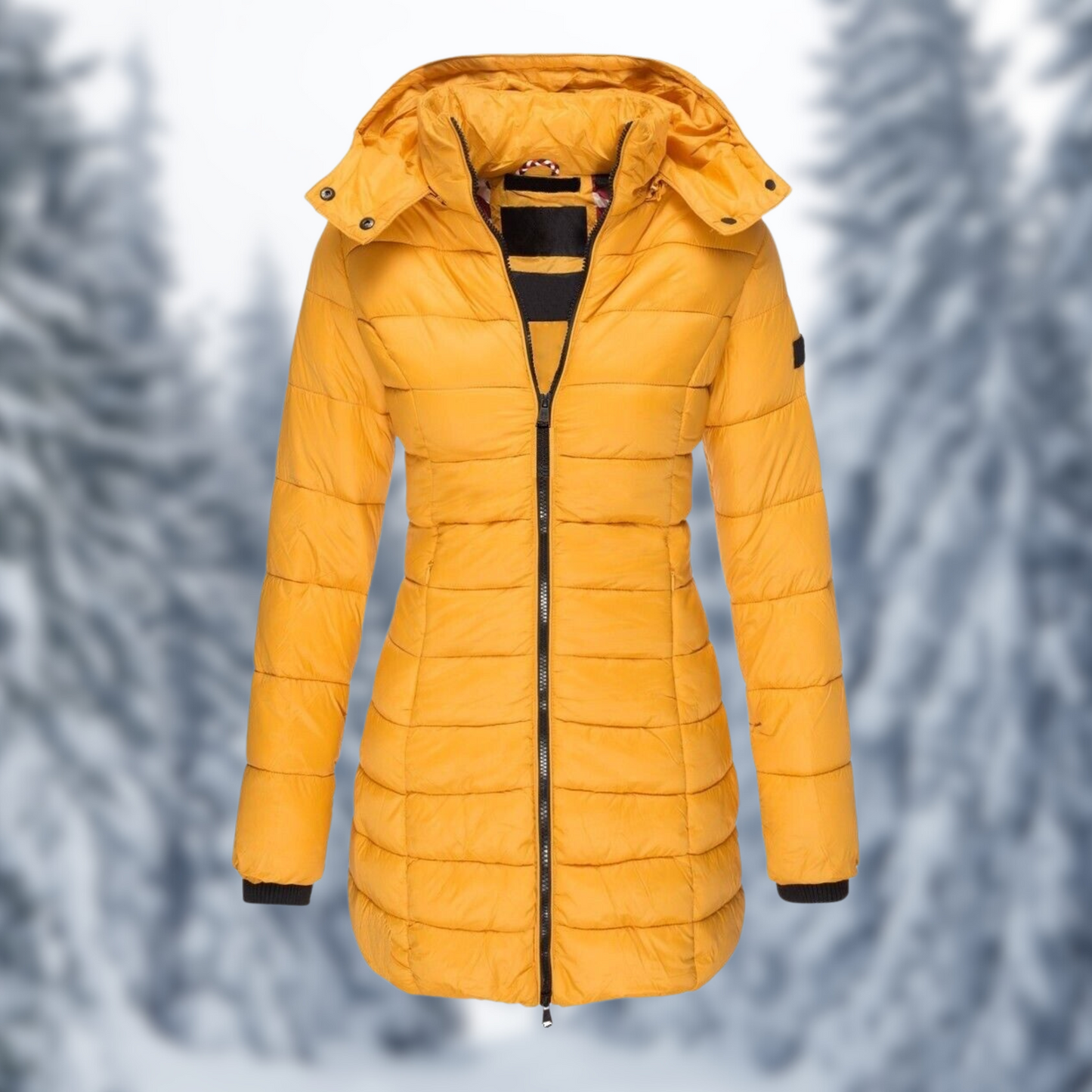 Women's mid-length winter coat with detachable hood