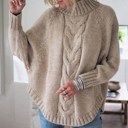 Women's winter oversized sweater with bat sleeves