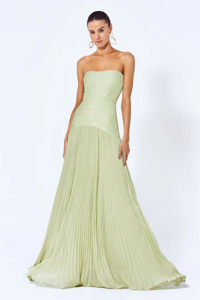 Women’s Maxi Dress – Strapless Fitted Bodice – Pleated Flared Skirt – Formal Elegant Fit