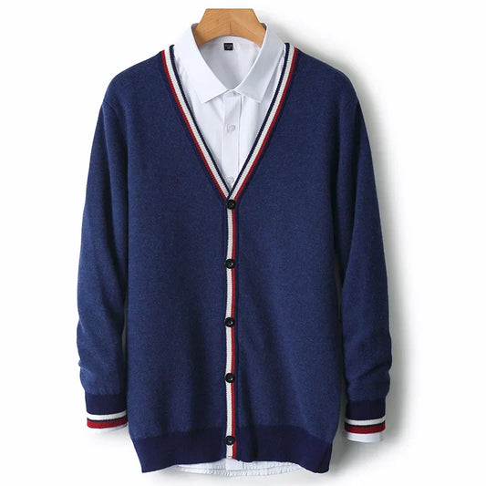 Men’s Cardigan – Wool Blend Knit – Relaxed Fit – V-Neck – Button-Up – Ribbed Trim