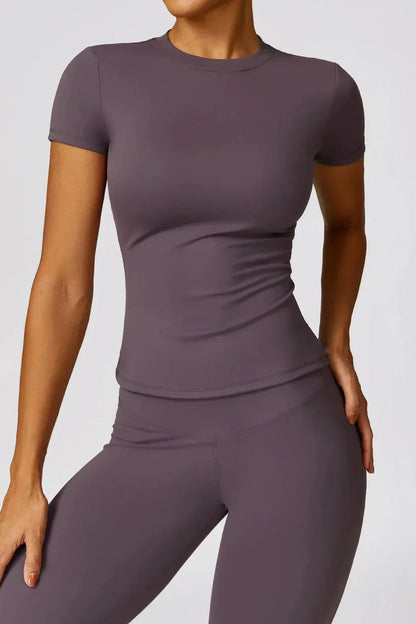 Women's Activewear Set - Seamless High-Waisted Leggings & Fitted Crew Neck T-Shirt