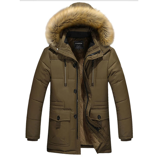 Men’s casual hooded jacket with raccoon collar