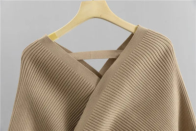 Women's Ribbed Knit Loungewear Set - V-Neck Sweater & Jogger Trousers - Soft Knit Casual Wear
