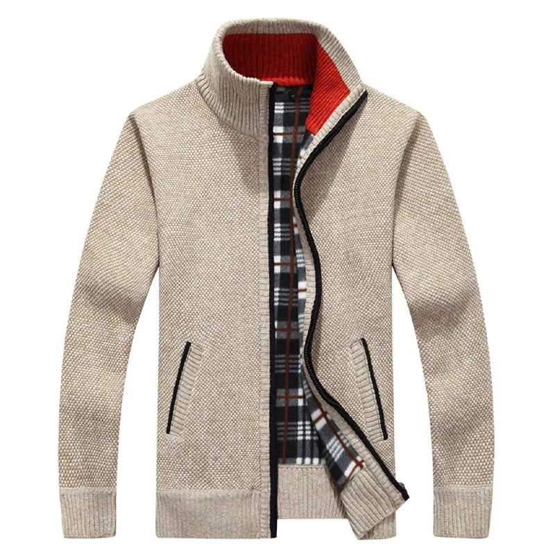 Men's knitted jacket with lapel collar
