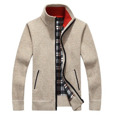Men's knitted jacket with lapel collar