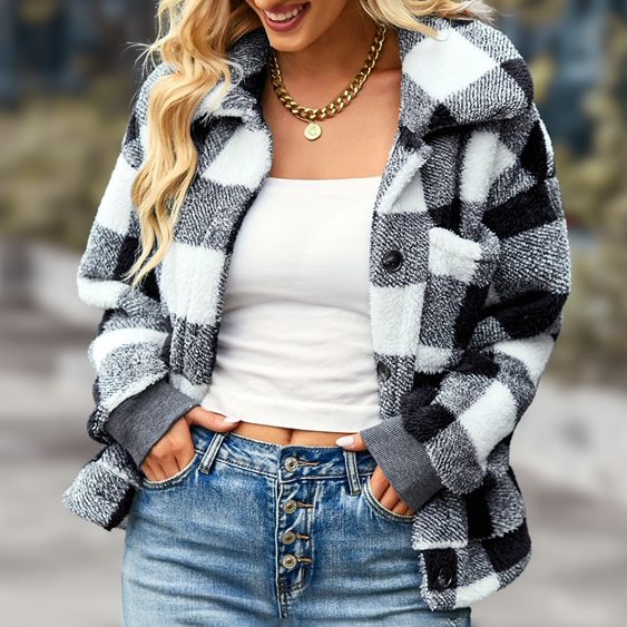 Women's checkered fleece jacket