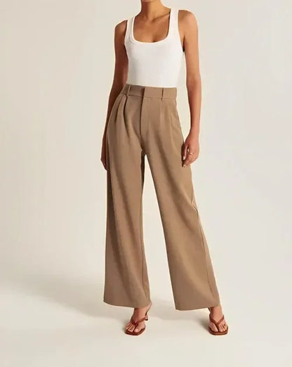 Women’s Tailored Trousers – Wide Leg – High Waist – Front Pleats – Full Length