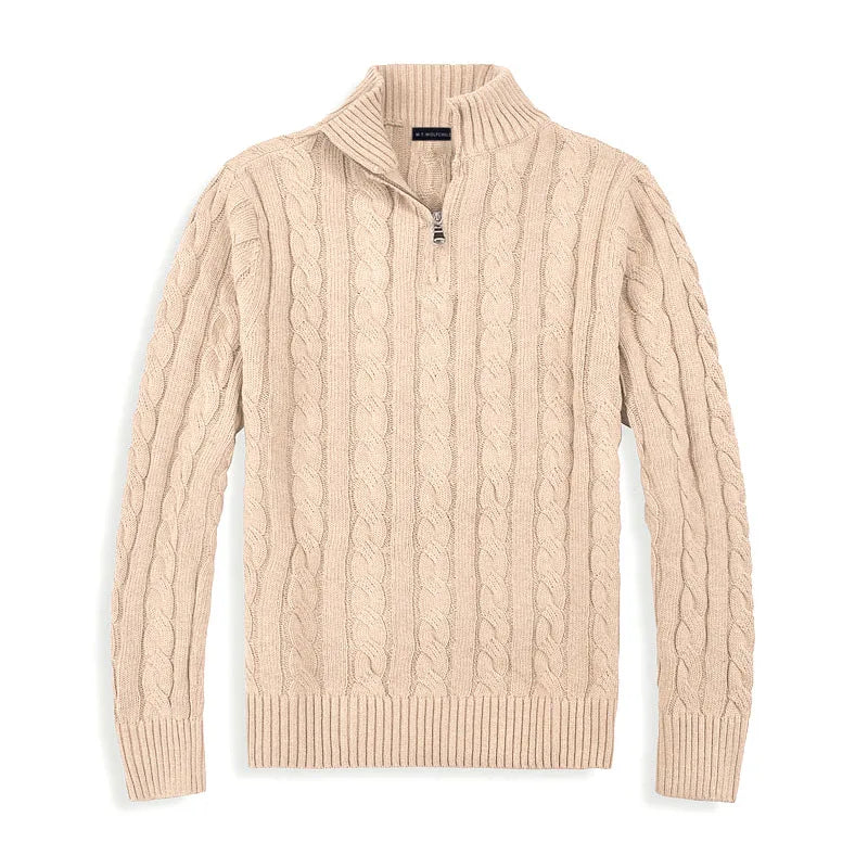 Men’s Half Zip Sweater – Cotton Blend – Cable Knit – Regular Fit – Ribbed Trim