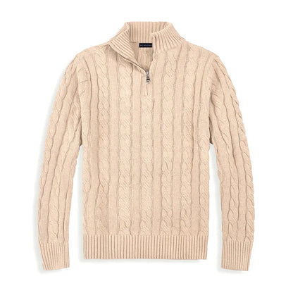 Men’s Half Zip Sweater – Cotton Blend – Cable Knit – Regular Fit – Ribbed Trim