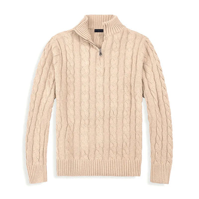 Men’s Half Zip Sweater – Cotton Blend – Cable Knit – Regular Fit – Ribbed Trim