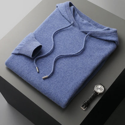 Men’s Hoodie – Cashmere Knit – Classic Fit – Ribbed Cuffs – Hooded Casual Wear
