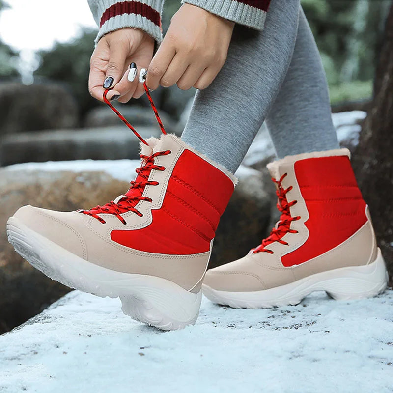 Women’s Lace-Up Boots – Mid-Calf Quilted Fur Lined – Supportive Weather Resistant