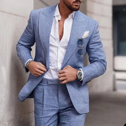 Linen Wedding Suit 2-Piece Set for Men – Single Breasted