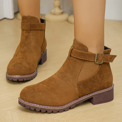 Stylish women's casual outdoor boots with belt buckle