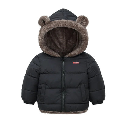 Boy hooded cotton thick fleece cashmere lined winter coat