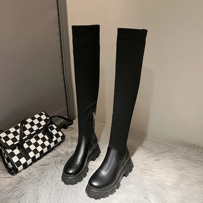 Over-the-knee stretch boots for women