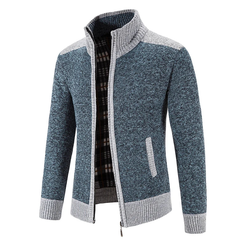 Men's knitted cardigan with patchwork design