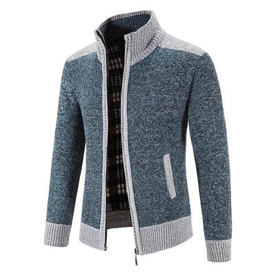 Men's knitted cardigan with patchwork design