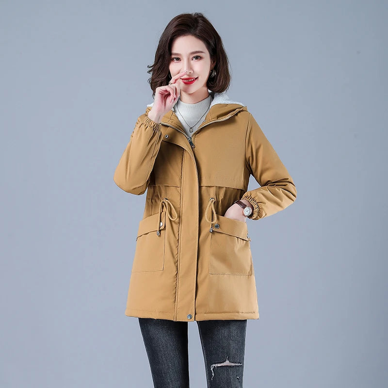 Fluffy quilted hooded windbreaker for women