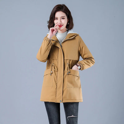 Fluffy quilted hooded windbreaker for women