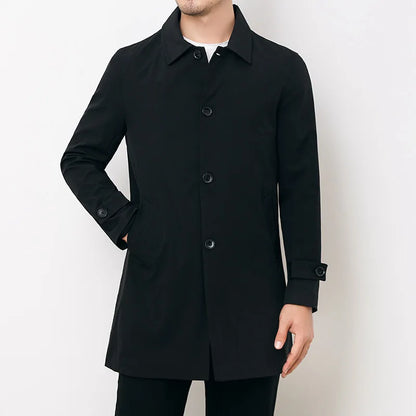 Men’s Windbreaker Jacket – Water-Resistant – Relaxed Fit – Button Front – Mid-Length