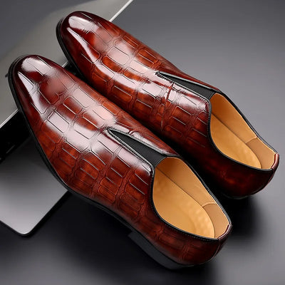 Men's Loafers – Leather Slip-On – Stone Pattern – Formal Sleek Fit