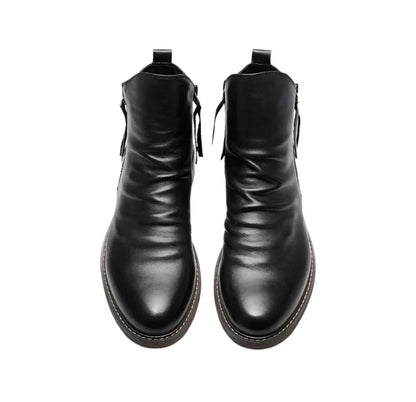 Men’s Chelsea Boots – Leather-Look – Side Zipper – Ankle Height – Sleek Fit – Low Heel