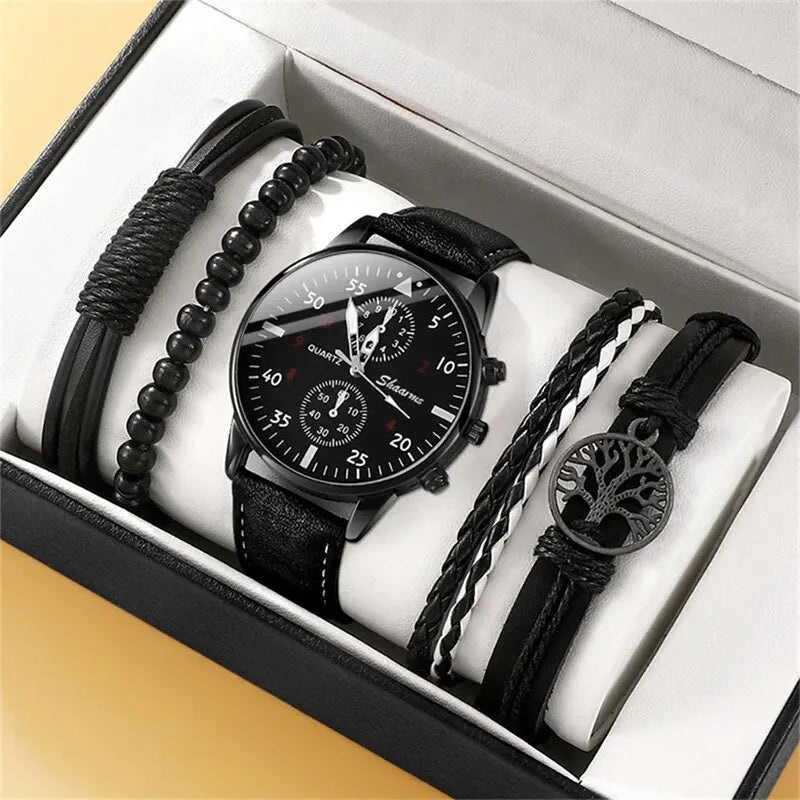 Casual 3-oog zakelijke mode quartz horloge & geweven armband set – 4-delige