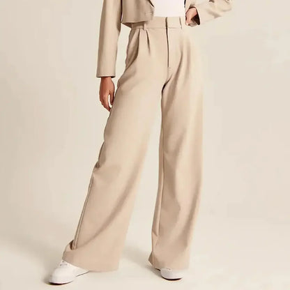 Women’s Tailored Trousers – Wide Leg – High Waist – Front Pleats – Full Length