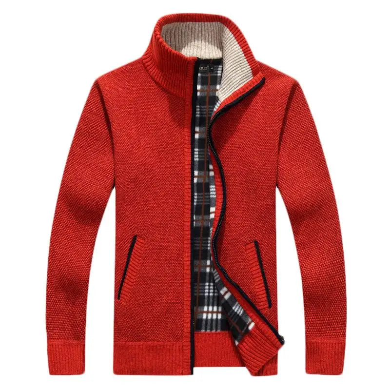 Men's knitted jacket with lapel collar
