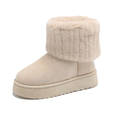 Women’s Snow Boots – Half-High Knit with Faux Fur Trim – Thick Sole Supportive Fit