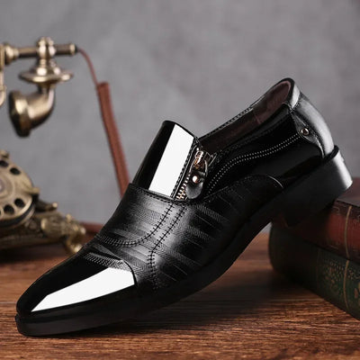 Men’s Dress Shoes - Pointed Toe - Side Zip Closure - Polished Finish - Breathable Formal Wear