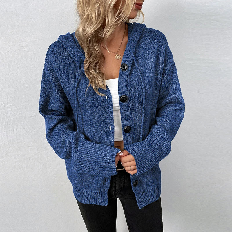 Women's knitted cardigan with hood