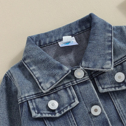 Toddler denim jacket with letter embroidery