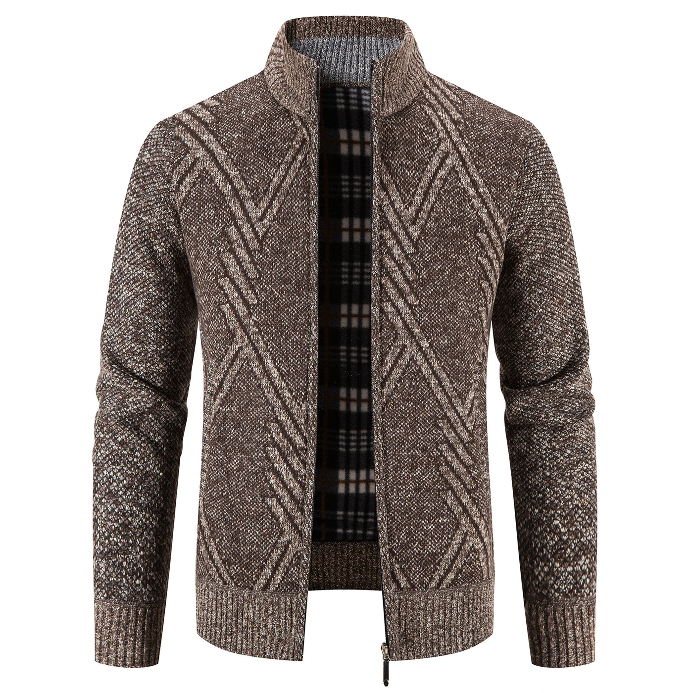 Men's knitted cardigan with patchwork design