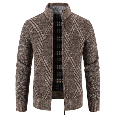 Men's knitted cardigan with patchwork design