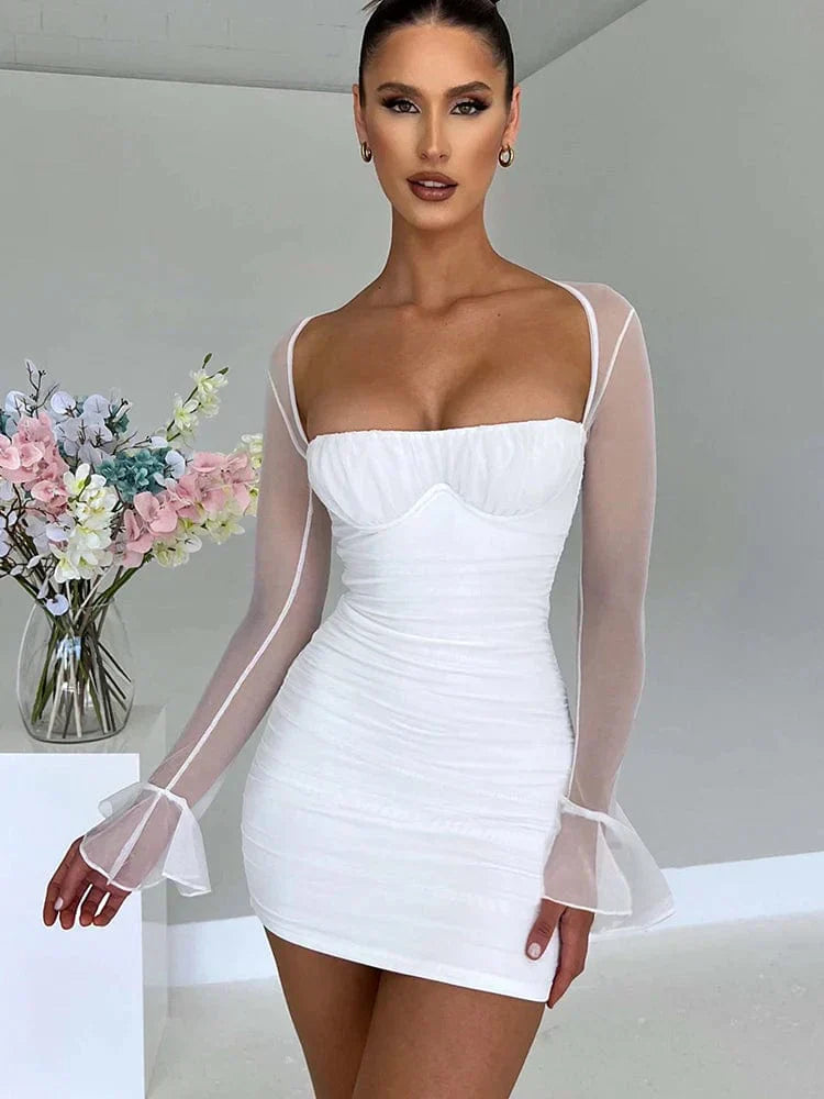 Women's elegant halter long sleeve minidress