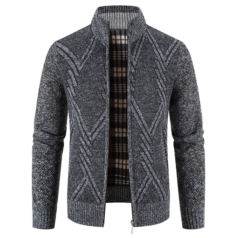 Men's knitted cardigan with patchwork design