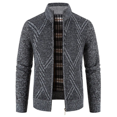 Men's knitted cardigan with patchwork design