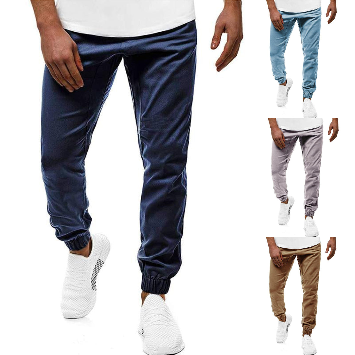 Men's Jogger Trousers - Slim Fit - Elastic Waistband & Cuffs - Casual Wear