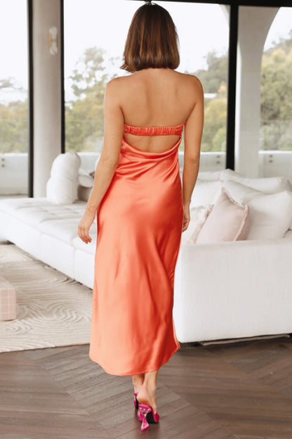 Women's Strapless Evening Gown - Satin Finish - Elegant Fitted Silhouette
