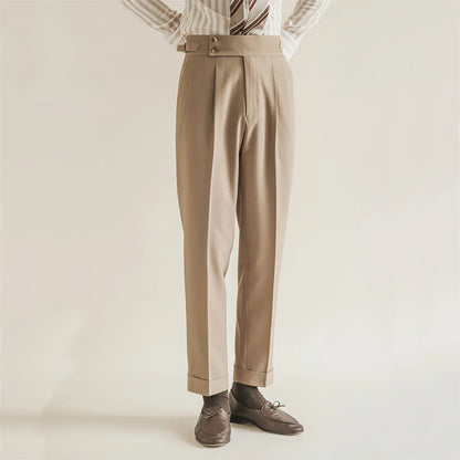 Men’s Tailored Trousers – High-Rise – Pleated Front – Cuffed Hem