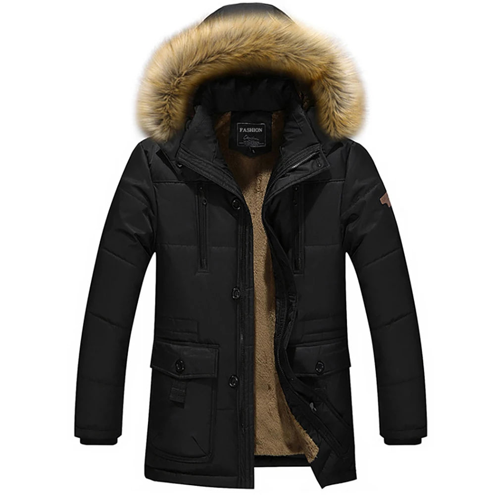 Men’s casual hooded jacket with raccoon collar