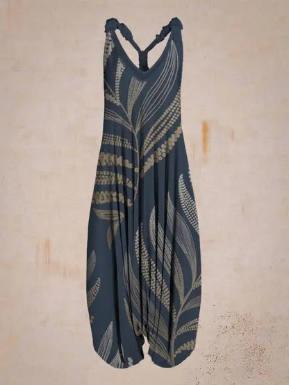 Boho sleeveless jumpsuit with ethnic style for women