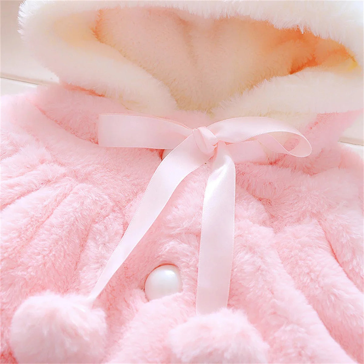 Baby girl wool hooded rabbit ears winter coat