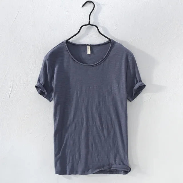 Men’s T-Shirt - 100% Cotton - Slim Fit - Crew Neck - Rolled Sleeves Casual Wear