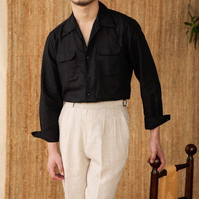 Men’s Linen Shirt – Relaxed Fit – Button-Up – Long Sleeve – Two Chest Pockets