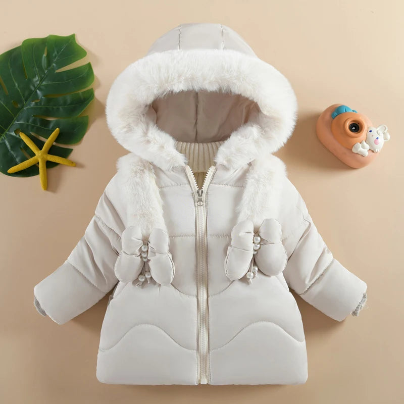 Baby girls plush butterfly hooded winter coat