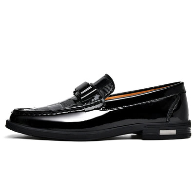 Men’s Loafers – PU Leather – Checkered Detail – Classic Slip-On Formal Shoes